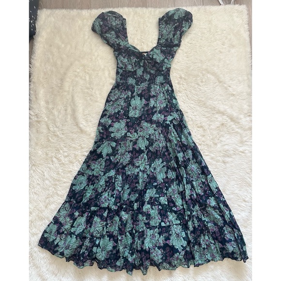 Free People Dress Sundrenched Short-Sleeve Maxi Tiered Floral Emerald Combo M - Picture 3 of 12
